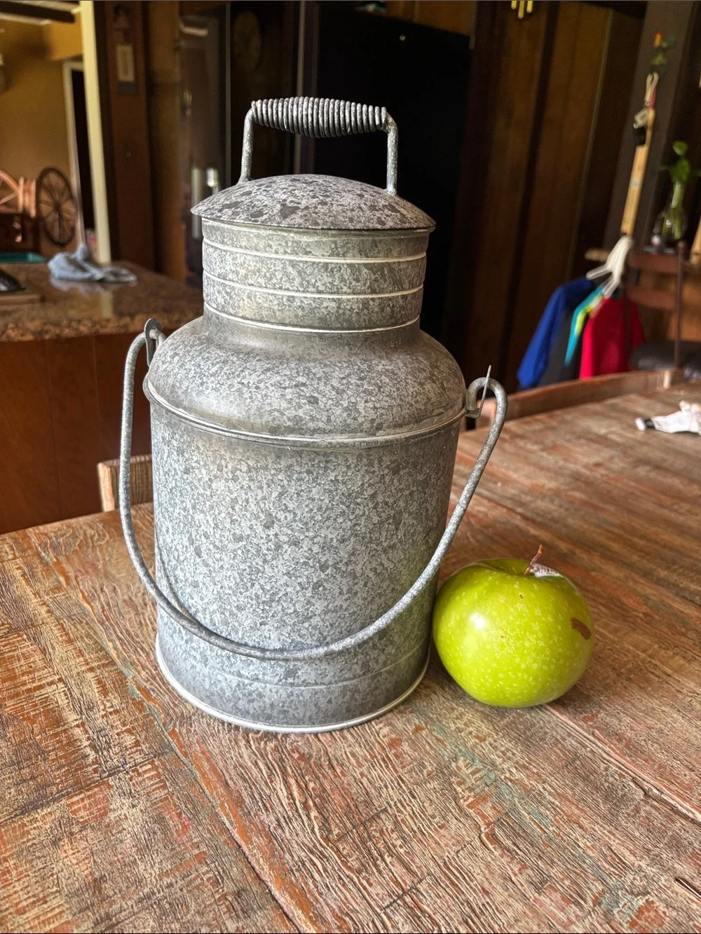 Galvanized Metal Milk Canister - Rustic Gray Home Accent